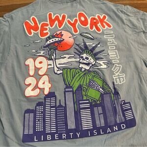 Red Eight Men’s Liberty Island, New York, Puff Graphic Tee - Blue, Large